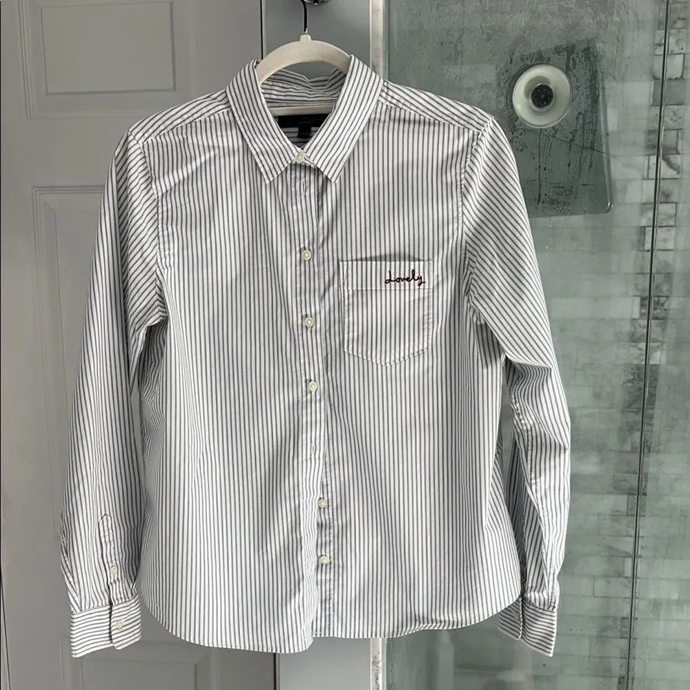 Banana Republic White and Gray Blouse Classic Design